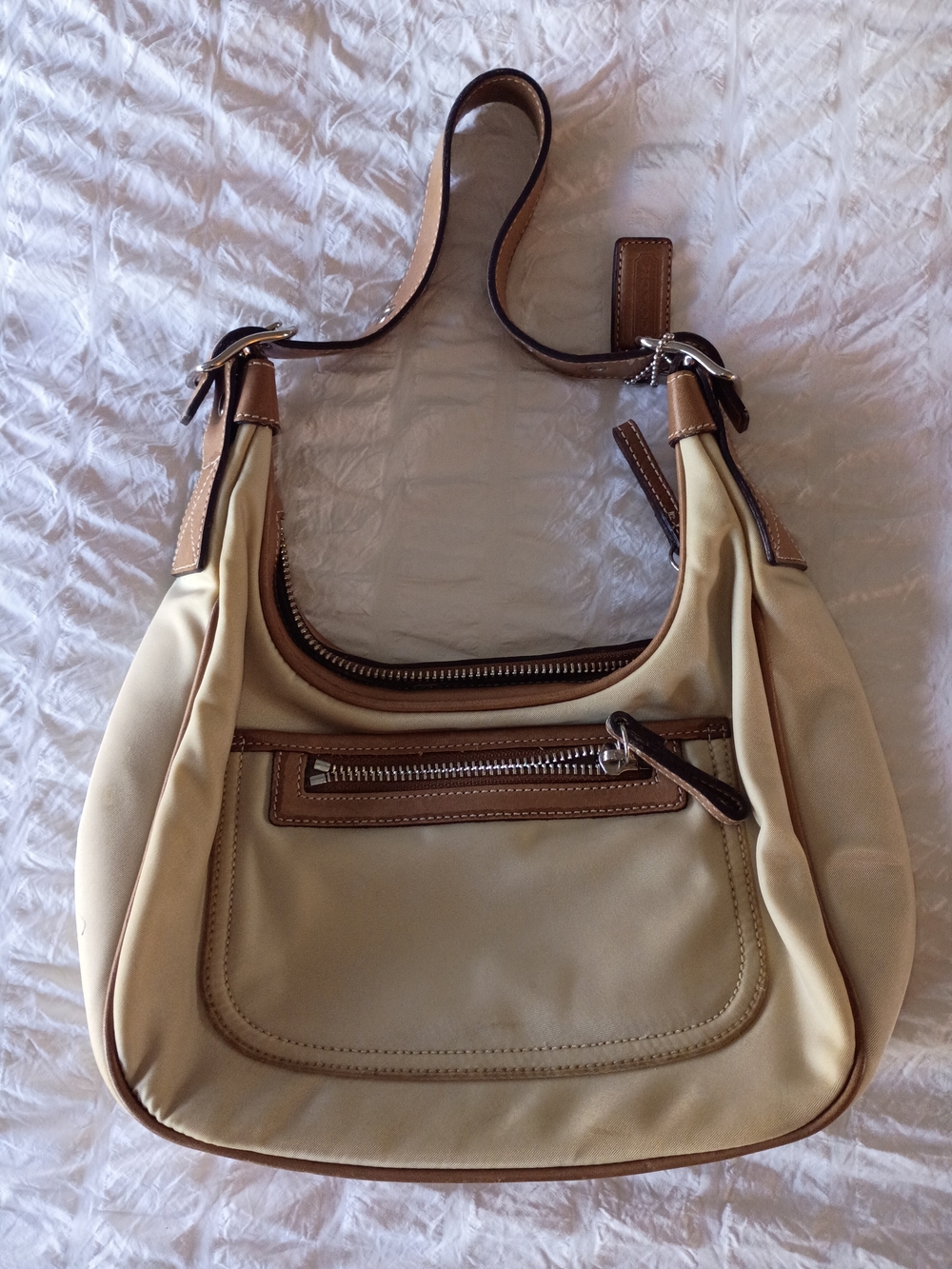 Coach Beige Mini Shoulder Bag with Tan Trim
